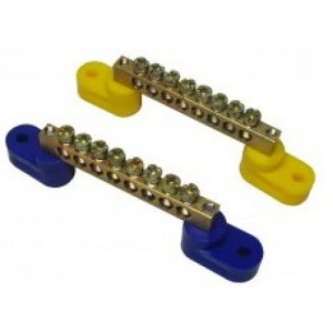 Шина 6x9 N нулевая на двух угловых изоляторах 8 желтая