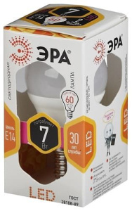 Лампа светодиодная LED Шар P45-7W-827-E14 ЭРА