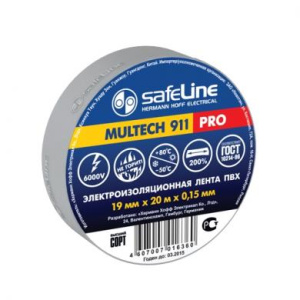 Изолента ПВХ серо-стальная 19мм 20м Safeline
