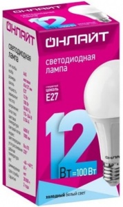 Лампа светодиодная ОНЛАЙТ OLL-A60-12-230-6.5K-E27