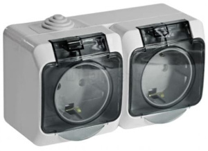 PA16-244B Розетка Белая Schneider Electric Этюд 2-я со шторками, с заземлением c крышкой IP44