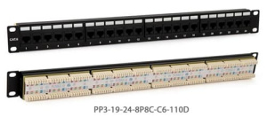 PP3-19-24-8P8C-C6-110D Патч-панель 19", 1U, 24 порта RJ-45, категория 6 Hyperline
