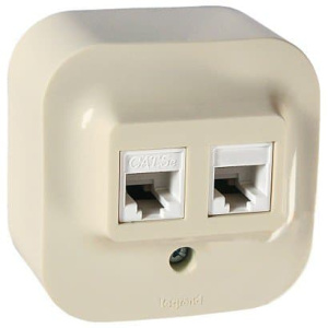 782251 Розетка телефон+компьютер Legrand Quteo RJ11/RJ45 Cat5 UTP Слоновая кость Legrand Quteo