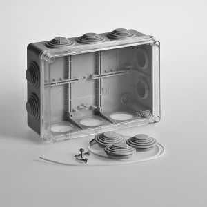 67055П Тусо Коробка распаячная для открытой проводки IP55 Рувинил 200х140х75мм Прозрачная