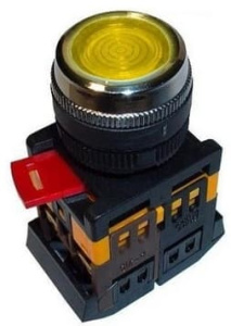 Кнопка ABLFS-22 желтый d22мм неон/240В 1з+1р IEK