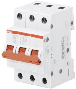 Рубильник модульный ABB трехполюсный SHD203 C63 рычаг красный