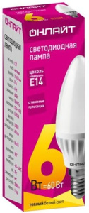 Лампа светодиодная ОНЛАЙТ Свеча OLL-C37-6-230-6.5K-E14-FR