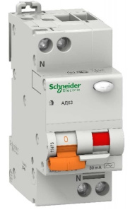 Дифференциальный автоматический выключатель Schneider Electric (Домовой) АД63 1п+н 25А 300mA (тип АС)