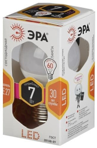 Лампа светодиодная LED Шар P45-7W-827-E27 ЭРА