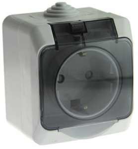 PA16-044B Розетка Белая Schneider Electric Этюд 1-я со шторками, с заземлением с крышкой IP44