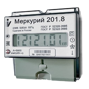 Счетчик Меркурий 201.8 1ф 5-80А 1 класс точн. 1 тариф. ЖКИ табло DIN-рейка Инкотекс
