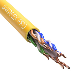 Кабель DATAREX PRO кат.6А, 4 пары U/UTP, жила 0,58, нг(А)-HF, желтый, катушка 500м