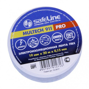 SafeLine Изолента ПВХ белая 19мм 20м