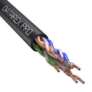Кабель DATAREX PRO кат.6А, 4 пары U/UTP, жила 0,58, нг(А)-HF, черный, катушка 500м