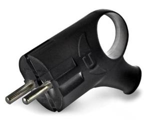 Вилка UNIVersal угловая с ушком с заземлением черная 16А 250В