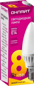 Лампа светодиодная ОНЛАЙТ Свеча OLL-C37-8-230-2.7K-E14-FR