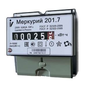 Счетчик Меркурий 201.7 1ф 5-60А 1 класс точн. 1 тариф. мех. табло DIN-рейка Инкотекс