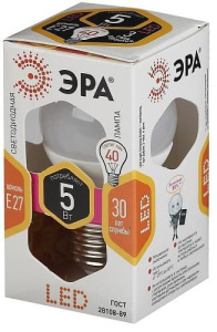 Лампа светодиодная LED Шар P45-5W-827-E27 ЭРА