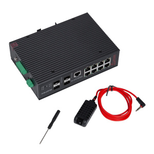 Амадон Промышленный управляемый коммутатор, L2+, 8 портов Ethernet (PoE/PoE++), 4 порта SFP/1G, с датчиком температуры/влажности.