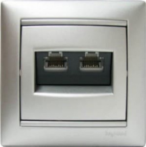 770139 Розетка Алюминий Legrand Valena телефонная 2xRJ11