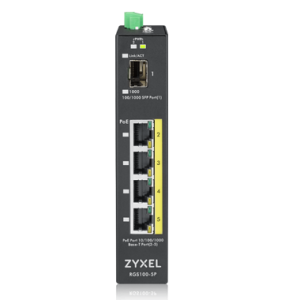 RGS100-5P-ZZ0101F Промышленный PoE+ коммутатор 4xGE PoE+, 1xSFP, крепление на стену/DIN-рейку, IP30, два источника питания DC ZYXEL