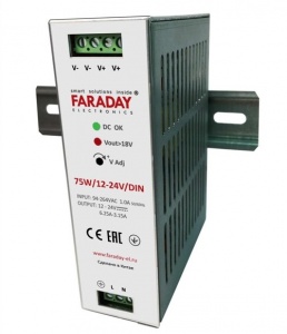 75W/12-24V/DIN Блок питания FARADAY