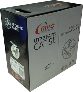Кабель UTP 2x2x0.5 CAT5E 24AWG CCA RIPO,бухта 305м