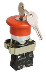 Кнопка LAY5-BS142 Грибок с ключом красная d22мм 240В 1р IEK