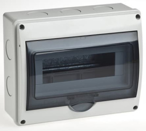 69011 Тусо Щит герметичный распределительный навесной ЩРН-П-10 Серый с прозрачной дверью