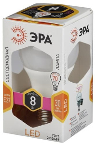 Лампа светодиодная LED Груша A60-8W-827-E27 ЭРА