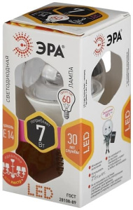 Лампа светодиодная LED Шар P45-7W-827-E14-Clear ЭРА