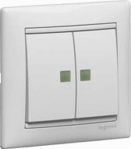 774428 Выключатель Белый Legrand Valena 2 кл. с подсветкой