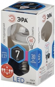 Лампа светодиодная LED Шар P45-7W-840-E27-Clear ЭРА
