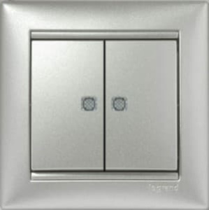 770128 Выключатель Алюминий Legrand Valena 2 кл. с подсветкой