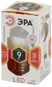Лампа светодиодная LED Шар P45-9W-827-E27 ЭРА